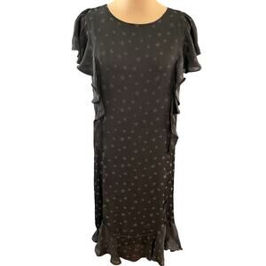 Max Studio SZ S Black Star Print Flutter Sleeve Midi Dress Ruffle Wedding Guest
